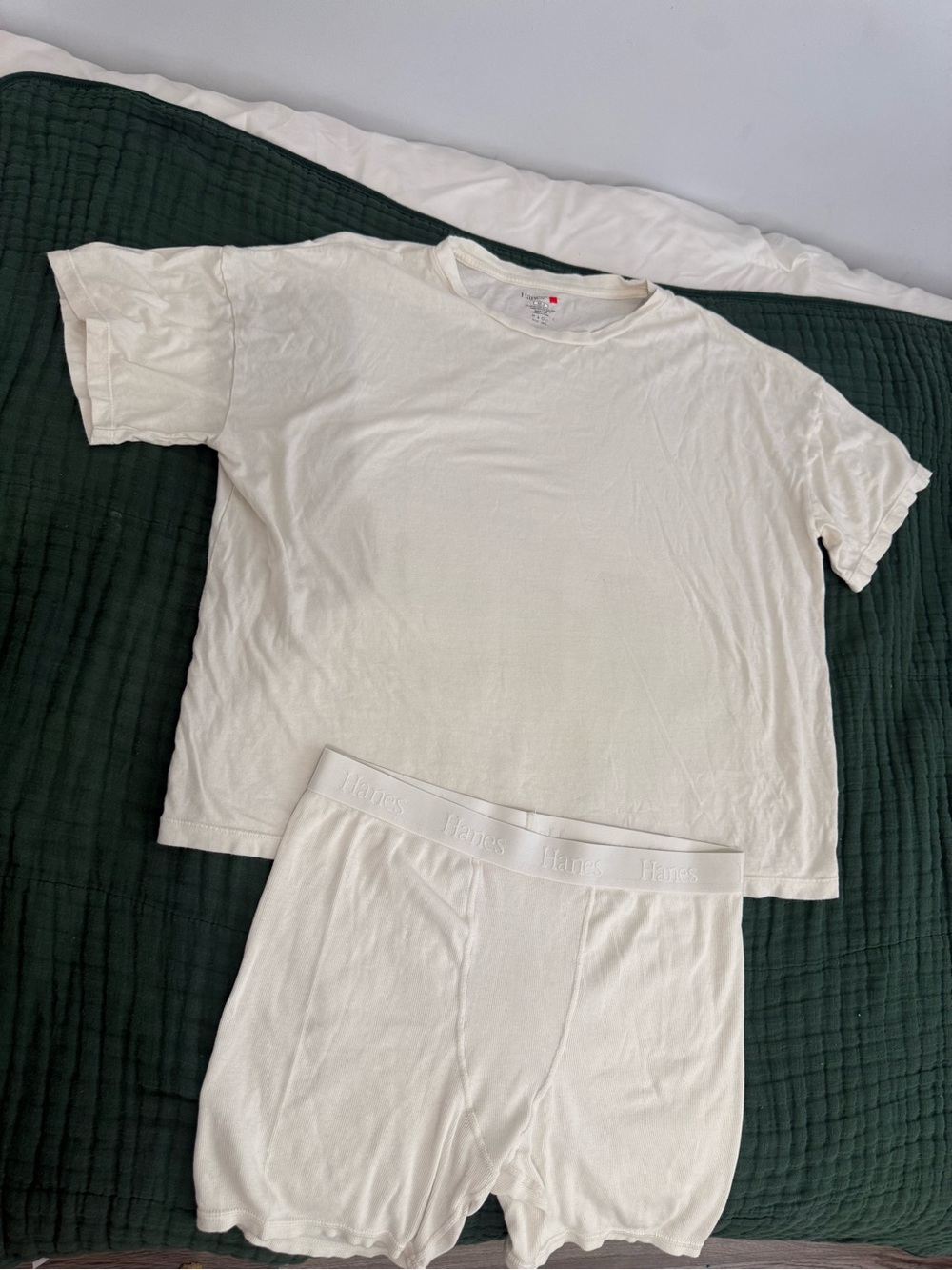 Hanes White Short Sleeve Tee and Boxer Pajama Set